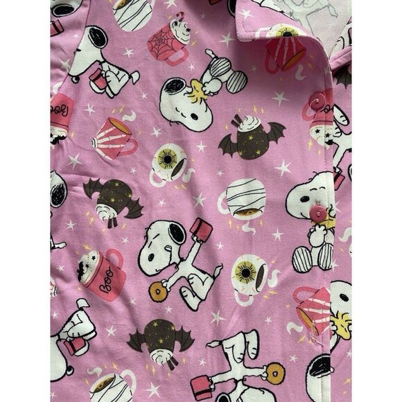 2pc Halloween Snoopy Pajama PJ Set Shorts Women’s Sz M Hot Cocoa Bats Pink NEW - Picture 5 of 14